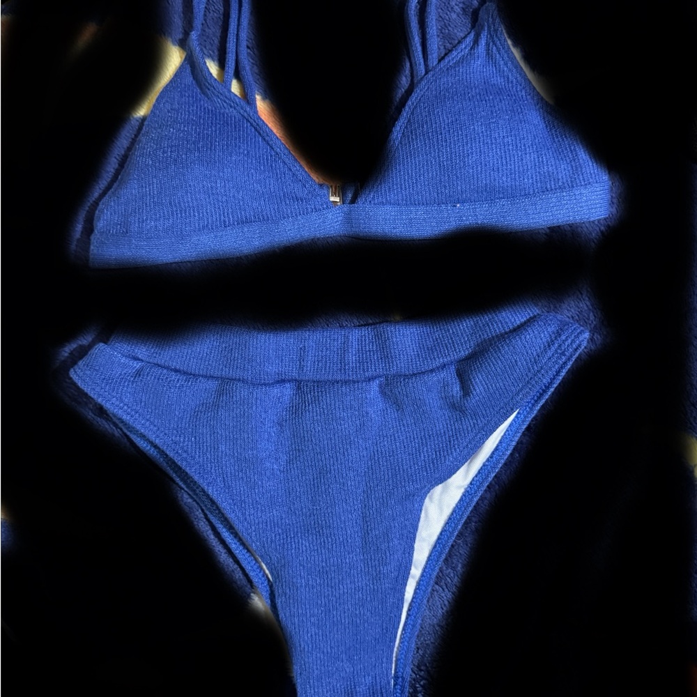 SHEIN Royal Blue Ribbed Triangle Bikini Set